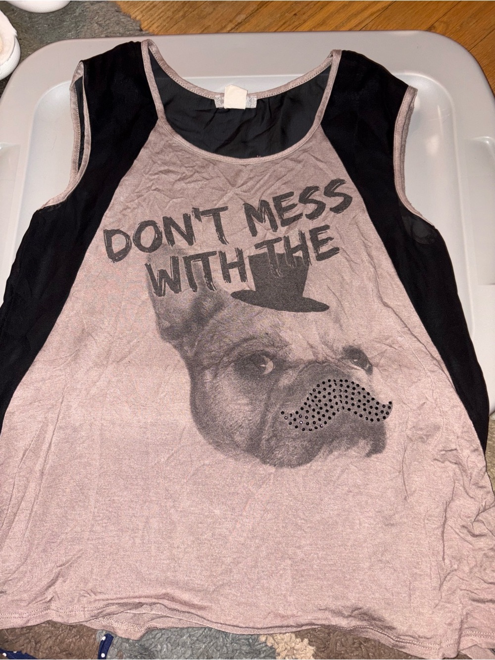 ISSI Women's Tank Top in Dusty Pink with Black Panels - French Bulldog Graphic
